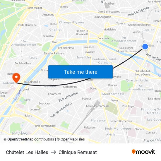 Châtelet Les Halles to Clinique Rémusat map