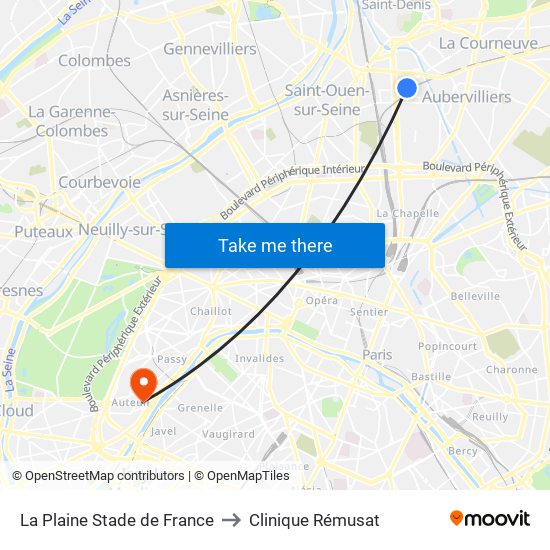 La Plaine Stade de France to Clinique Rémusat map