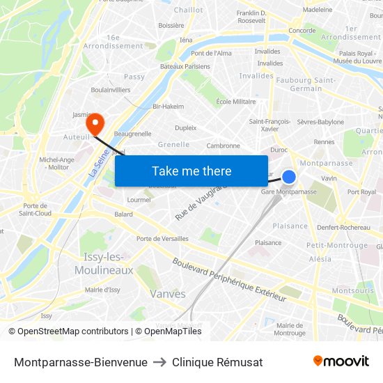 Montparnasse-Bienvenue to Clinique Rémusat map