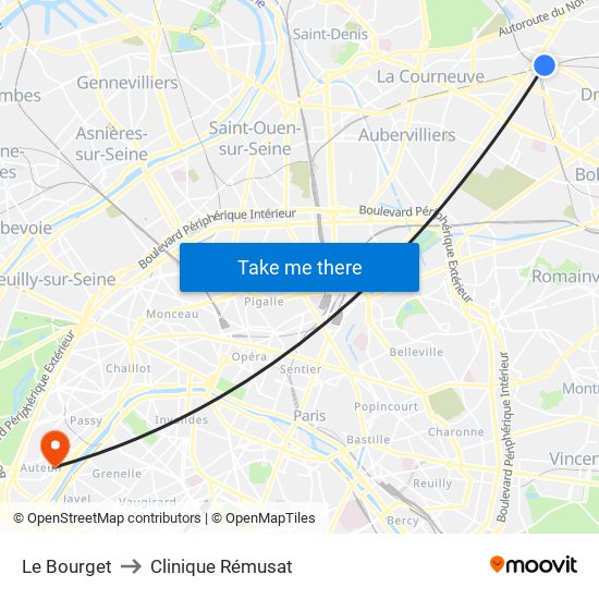 Le Bourget to Clinique Rémusat map