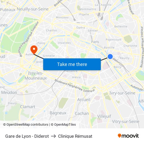 Gare de Lyon - Diderot to Clinique Rémusat map