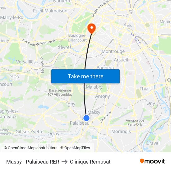 Massy - Palaiseau RER to Clinique Rémusat map