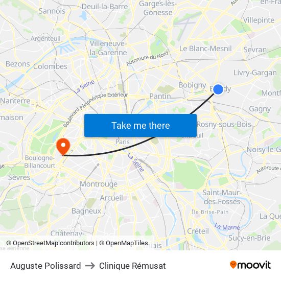 Auguste Polissard to Clinique Rémusat map