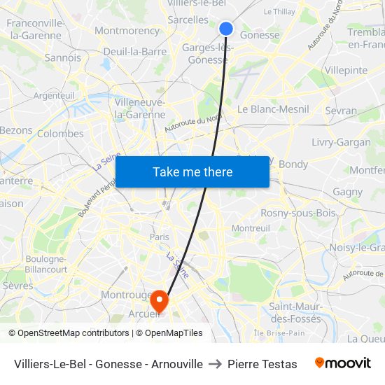 Villiers-Le-Bel - Gonesse - Arnouville to Pierre Testas map