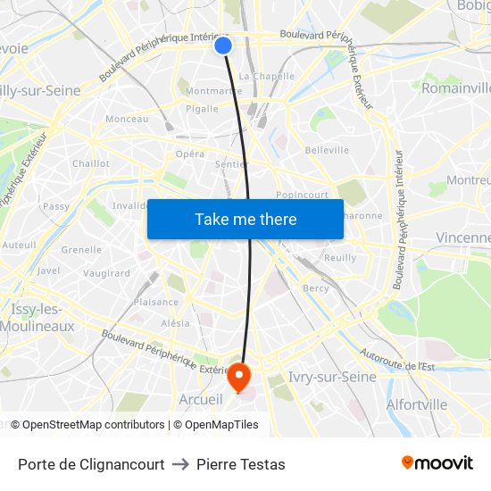 Porte de Clignancourt to Pierre Testas map
