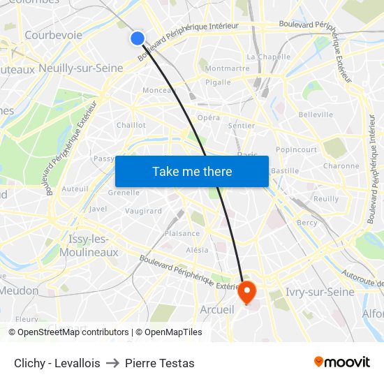 Clichy - Levallois to Pierre Testas map