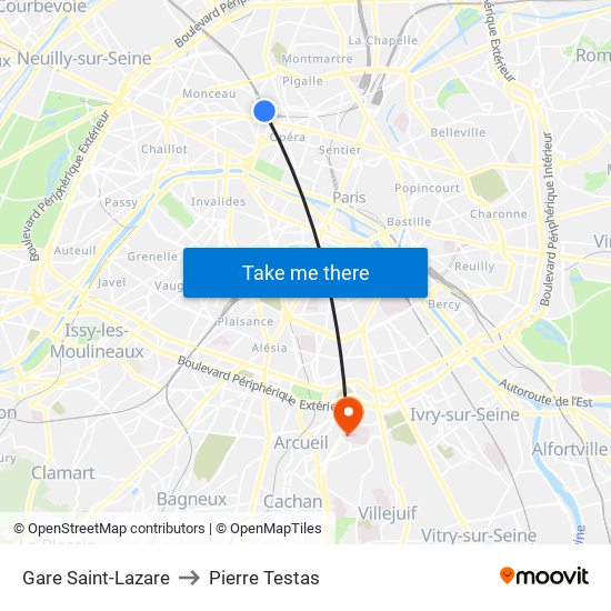 Gare Saint-Lazare to Pierre Testas map