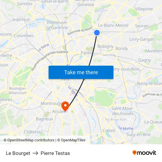 Le Bourget to Pierre Testas map
