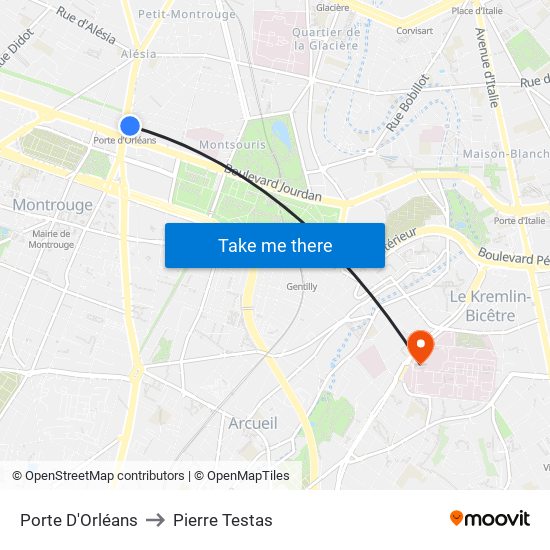 Porte D'Orléans to Pierre Testas map