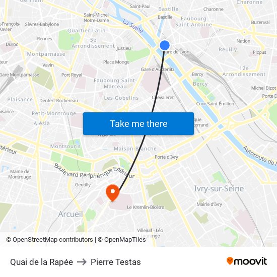 Quai de la Rapée to Pierre Testas map