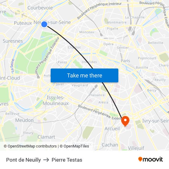 Pont de Neuilly to Pierre Testas map