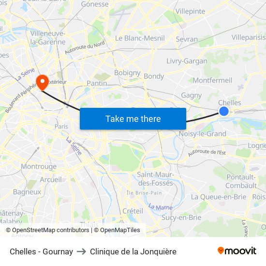 Chelles - Gournay to Clinique de la Jonquière map