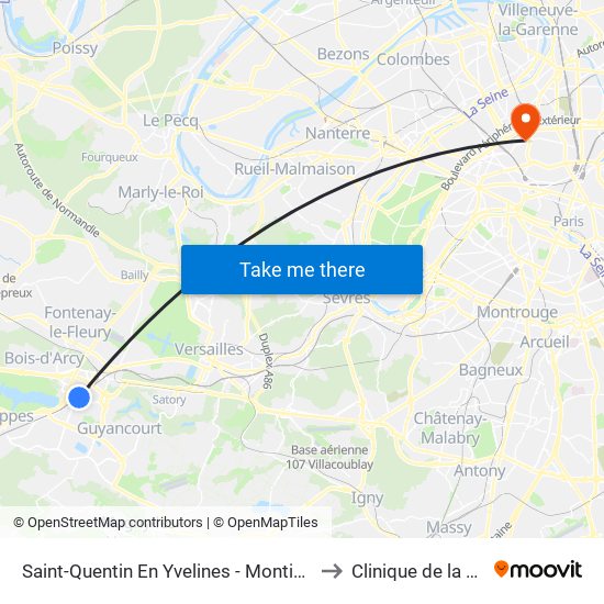 Saint-Quentin En Yvelines - Montigny-Le-Bretonneux to Clinique de la Jonquière map
