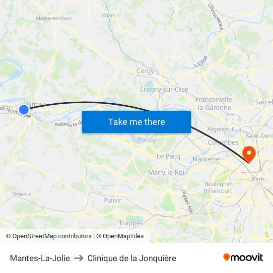 Mantes-La-Jolie to Clinique de la Jonquière map