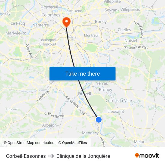 Corbeil-Essonnes to Clinique de la Jonquière map