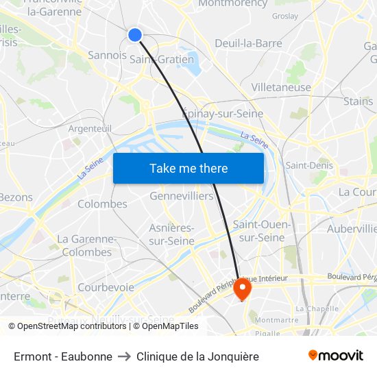 Ermont - Eaubonne to Clinique de la Jonquière map