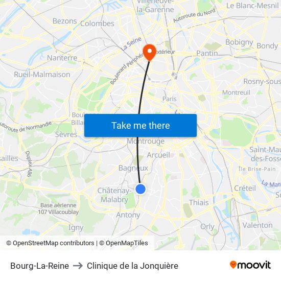 Bourg-La-Reine to Clinique de la Jonquière map