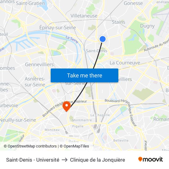 Saint-Denis - Université to Clinique de la Jonquière map