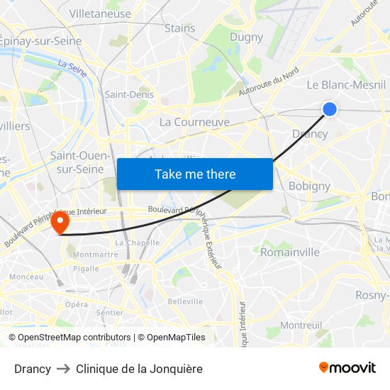 Drancy to Clinique de la Jonquière map