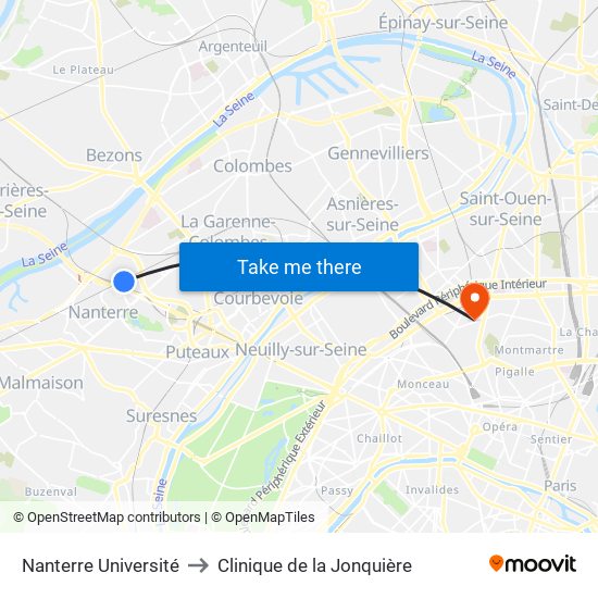 Nanterre Université to Clinique de la Jonquière map