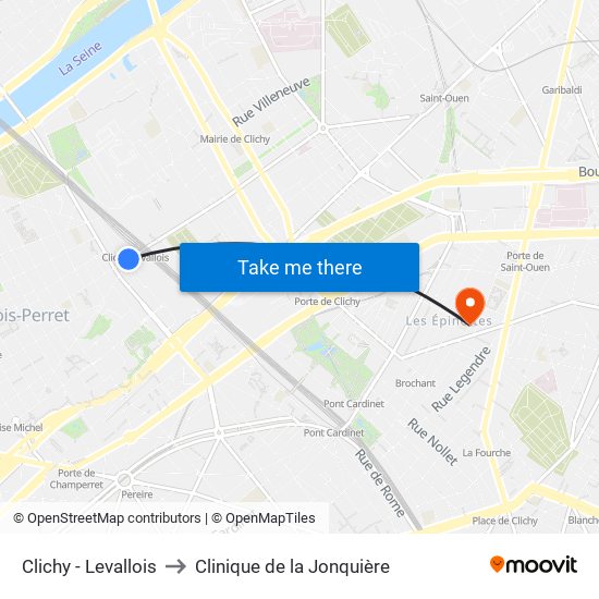 Clichy - Levallois to Clinique de la Jonquière map