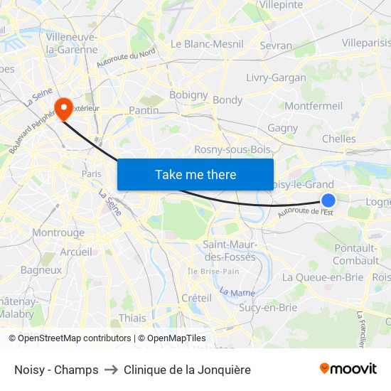 Noisy - Champs to Clinique de la Jonquière map