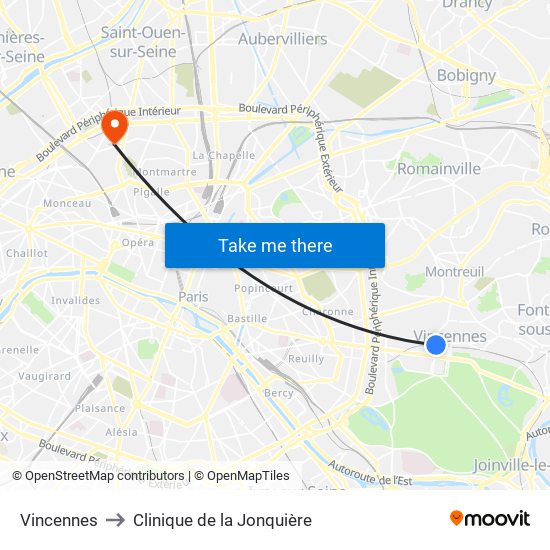 Vincennes to Clinique de la Jonquière map