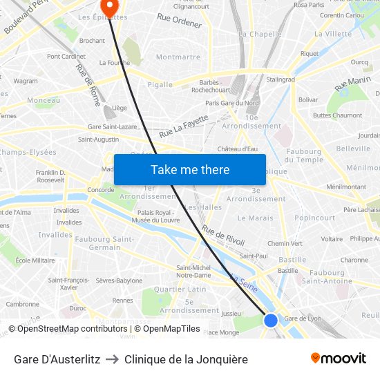 Gare D'Austerlitz to Clinique de la Jonquière map