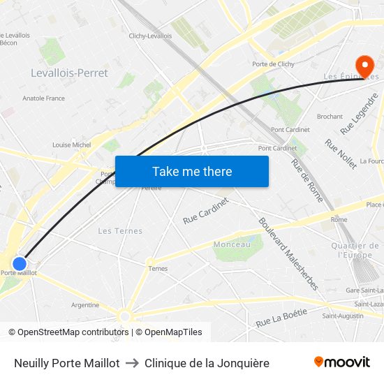 Neuilly Porte Maillot to Clinique de la Jonquière map