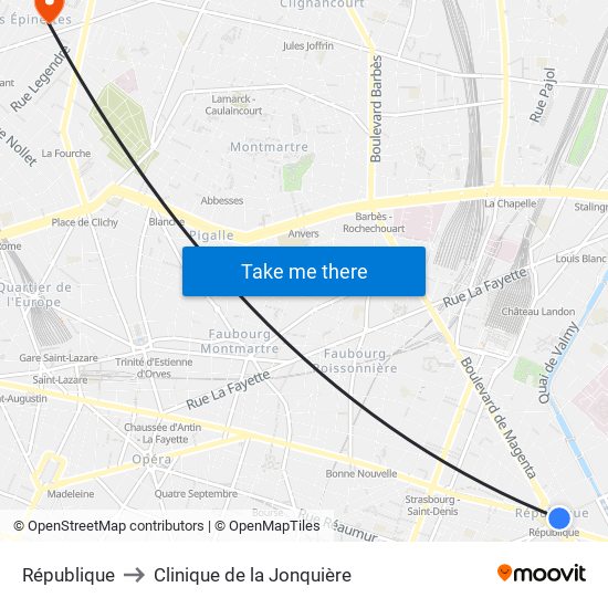 République to Clinique de la Jonquière map