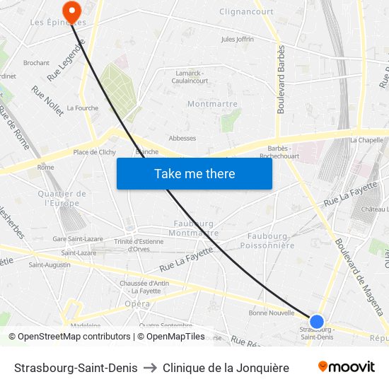 Strasbourg-Saint-Denis to Clinique de la Jonquière map