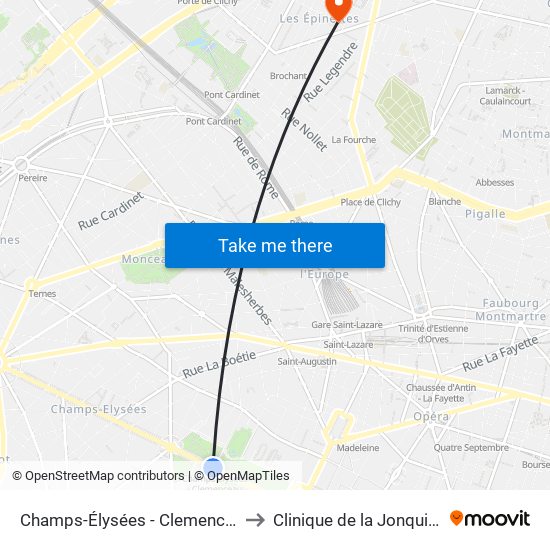 Champs-Élysées - Clemenceau to Clinique de la Jonquière map
