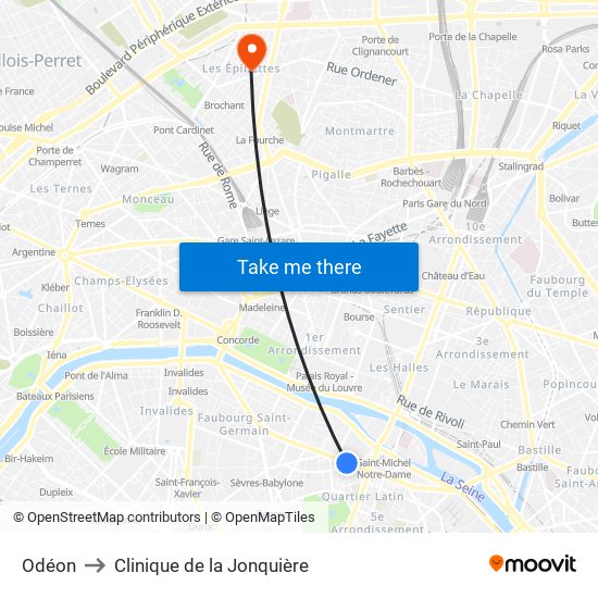 Odéon to Clinique de la Jonquière map