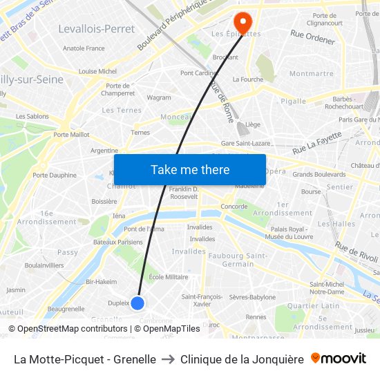 La Motte-Picquet - Grenelle to Clinique de la Jonquière map