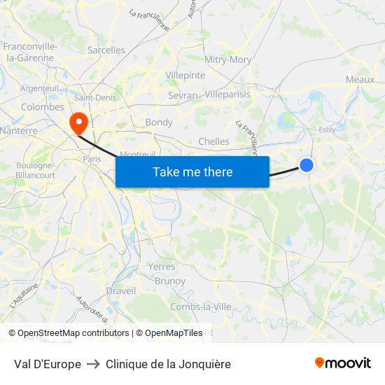 Val D'Europe to Clinique de la Jonquière map