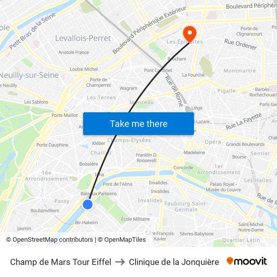 Champ de Mars Tour Eiffel to Clinique de la Jonquière map