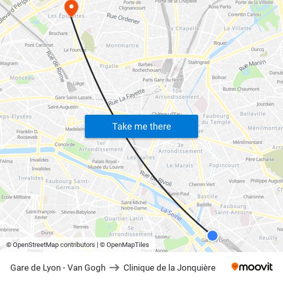 Gare de Lyon - Van Gogh to Clinique de la Jonquière map