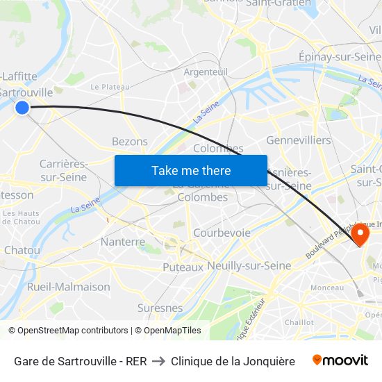 Gare de Sartrouville - RER to Clinique de la Jonquière map