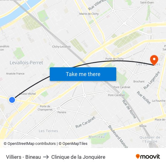 Villiers - Bineau to Clinique de la Jonquière map