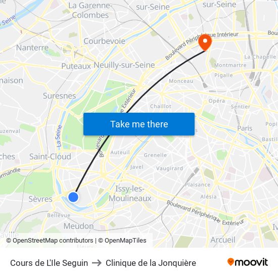 Cours de L'Ile Seguin to Clinique de la Jonquière map