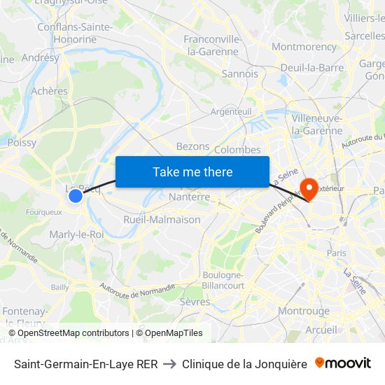 Saint-Germain-En-Laye RER to Clinique de la Jonquière map