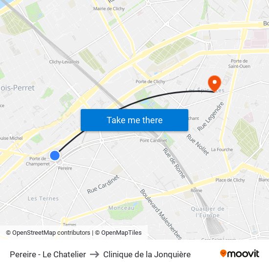 Pereire - Le Chatelier to Clinique de la Jonquière map