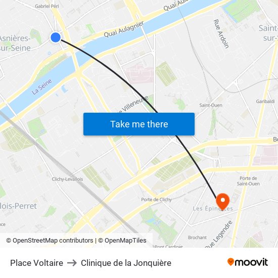 Place Voltaire to Clinique de la Jonquière map