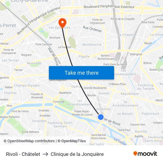 Rivoli - Châtelet to Clinique de la Jonquière map