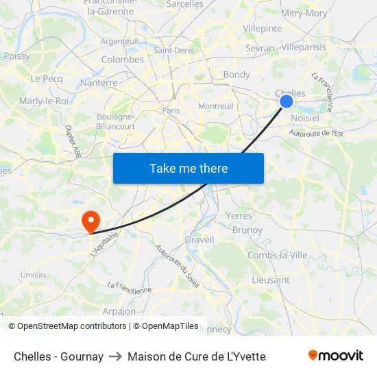 Chelles - Gournay to Maison de Cure de L'Yvette map