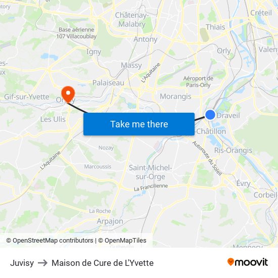 Juvisy to Maison de Cure de L'Yvette map