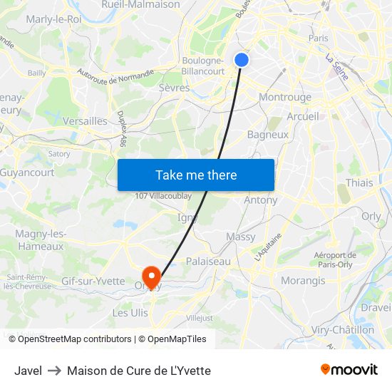 Javel to Maison de Cure de L'Yvette map