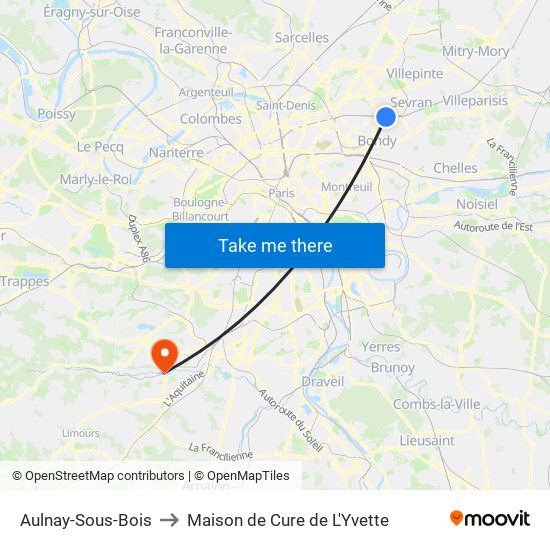 Aulnay-Sous-Bois to Maison de Cure de L'Yvette map