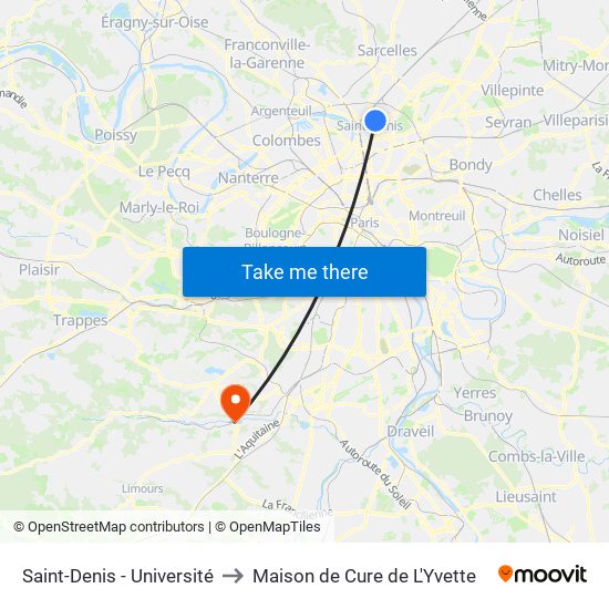 Saint-Denis - Université to Maison de Cure de L'Yvette map