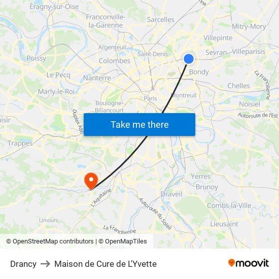 Drancy to Maison de Cure de L'Yvette map